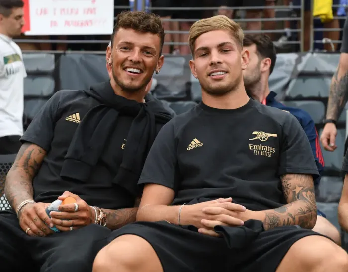 Framed Print : Arsenal Stars Ben White and Emile Smith Rowe Before Pre-Season Clash Against Everton in Baltimore