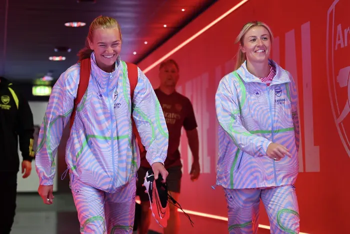 Framed Print : Arsenal Stars Frida Maanum and Leah Williamson Arrive at Emirates Stadium Ahead of Showdown with Liverpool Women (2023-24 Barclays Super League) Framed Print : Arsenal Stars Frida Maanum and Leah Williamson Arrive at Emirates Stadium Ahead of Showdown with Liverpool Women (2023-24 Barclays Super League)