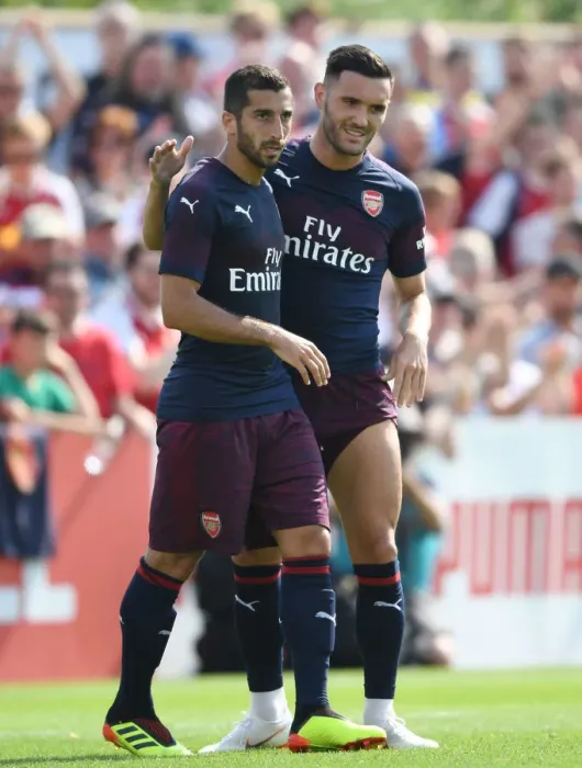 Framed Print : Arsenal Stars Henrikh Mkhitaryan and Lucas Perez Train Together in Pre-Season Friendly Against Borehamwood