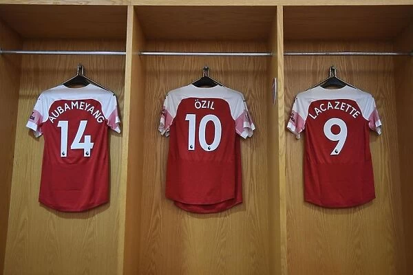Arsenal Stars Jerseys: Aubameyang, Ozil, and Lacazette in the Changing Room (Arsenal vs Manchester United, 2018-19)