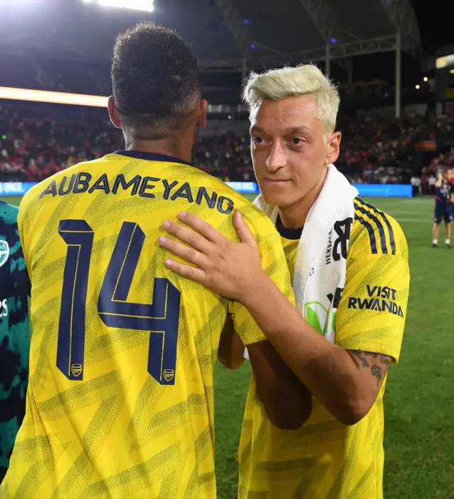 Framed Print : Arsenal Stars Mesut Ozil and Pierre-Emerick Aubameyang Post-Match at 2019 International Champions Cup in Los Angeles Framed Print : Arsenal Stars Mesut Ozil and Pierre-Emerick Aubameyang Post-Match at 2019 International Champions Cup in Los Angeles
