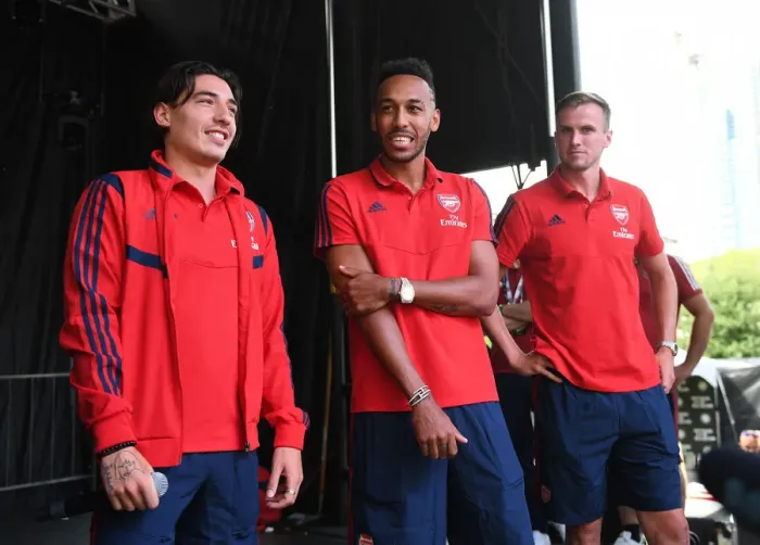 Framed Print : Arsenal Stars Mingle with Fans: Hector Bellerin, Pierre-Emerick Aubameyang, and Rob Holding Before Arsenal vs. Fiorentina in 2019 International Champions Cup, Charlotte Framed Print : Arsenal Stars Mingle with Fans: Hector Bellerin, Pierre-Emerick Aubameyang, and Rob Holding Before Arsenal vs. Fiorentina in 2019 International Champions Cup, Charlotte