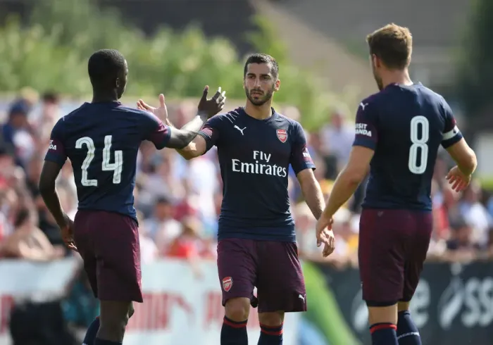 Framed Print : Arsenal Stars: Nketiah, Mkhitaryan, Ramsey in Pre-Season Action vs Borehamwood