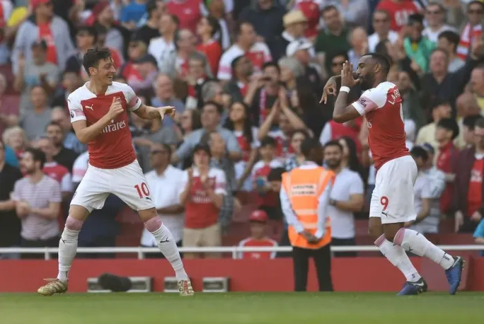 Framed Print : Arsenal Stars Ozil and Lacazette: Celebrating a Goal Together (Arsenal vs Crystal Palace, 2018-19) Framed Print : Arsenal Stars Ozil and Lacazette: Celebrating a Goal Together (Arsenal vs Crystal Palace, 2018-19)