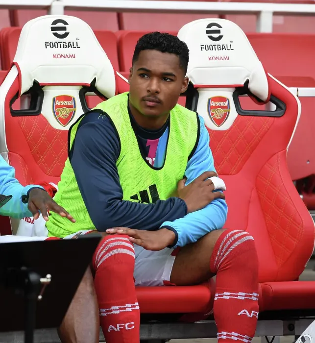 Framed Print : Arsenal Subs Bench: Reuell Walters Awaits Action vs Brighton & Hove Albion (2022-23) Framed Print : Arsenal Subs Bench: Reuell Walters Awaits Action vs Brighton & Hove Albion (2022-23)
