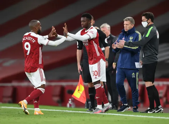 Framed Print : Arsenal Substitute Eddie Nketiah Replaces Alex Lacazette Against West Ham United (2020-21)