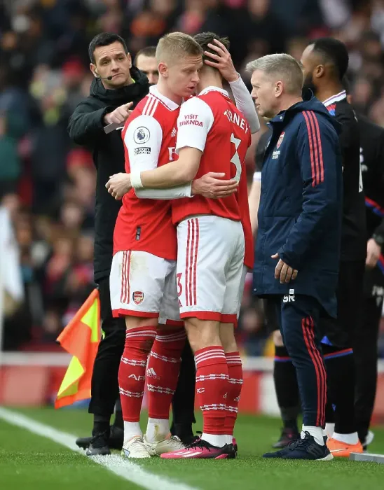 Framed Print : Arsenal Substitutes Kieran Tierney and Oleksandr Zinchenko During Arsenal vs Crystal Palace, Premier League 2022-23 Framed Print : Arsenal Substitutes Kieran Tierney and Oleksandr Zinchenko During Arsenal vs Crystal Palace, Premier League 2022-23