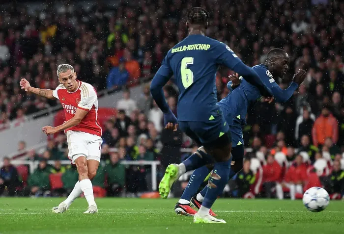Framed Print : Arsenal Takes a Commanding Lead: Leandro Trossard Scores Second Goal vs. PSV Eindhoven in 2023-24 UEFA Champions League Framed Print : Arsenal Takes a Commanding Lead: Leandro Trossard Scores Second Goal vs. PSV Eindhoven in 2023-24 UEFA Champions League