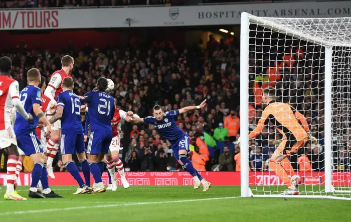 Framed Print : Arsenal Takes Early Lead in Carabao Cup: Calum Chambers Scores First Goal for the Gunners
