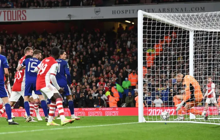 Framed Print : Arsenal Takes the Lead: Calum Chambers Scores Against Leeds United in Carabao Cup Framed Print : Arsenal Takes the Lead: Calum Chambers Scores Against Leeds United in Carabao Cup