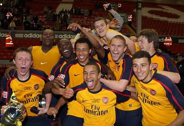 The Arsenal team celebrate winning the FA Youth Cup