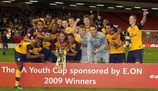 The Arsenal team celebrate winning the youth cup