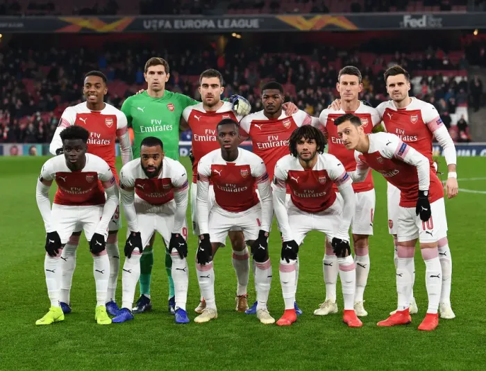 Framed Print : Arsenal Team Before Europa League Clash Against Qarabag, Emirates Stadium, London (December 2018)
