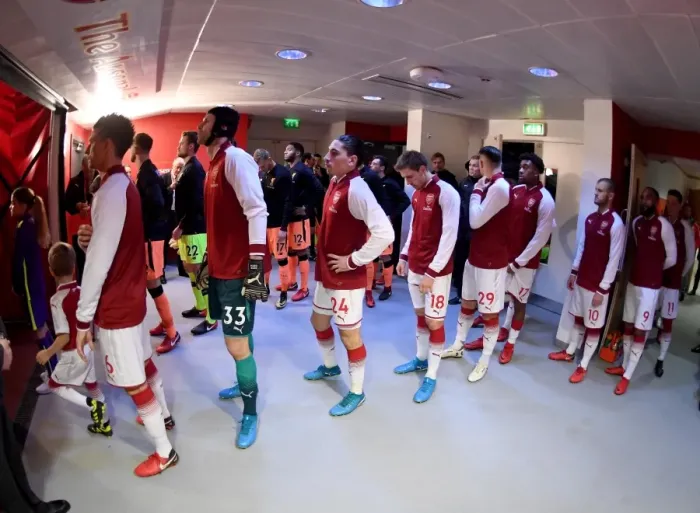 Framed Print : The Arsenal team line up before the match. Arsenal 3: 3 Liverpool. Premier League