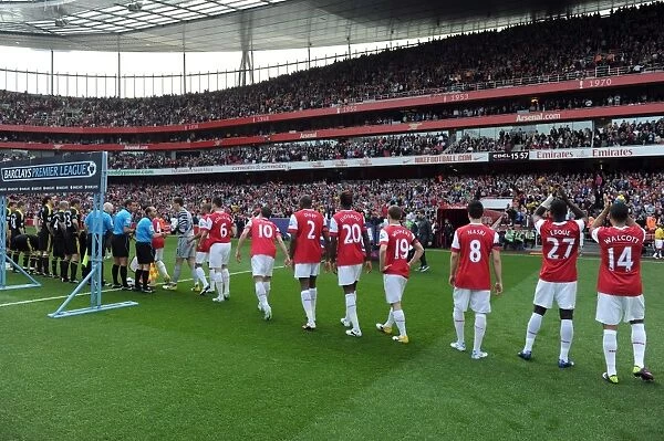Arsenal team lined up before the match. Arsenal 1:1 Liverpool. Barclays Premier League