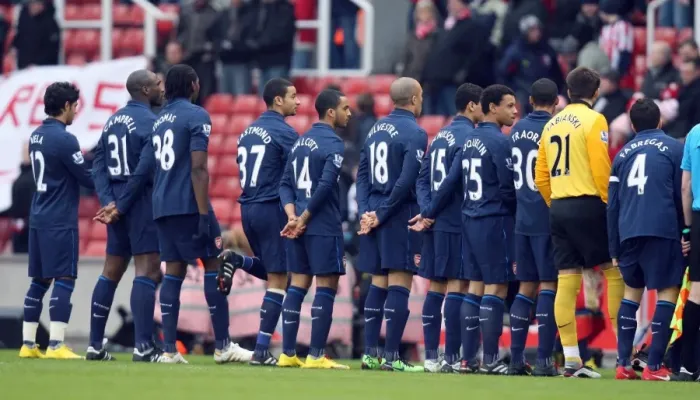 Framed Print : The Arsenal team lines up before the match. Stoke City 3: 1 Arsenal. FA Cup 4th Round Framed Print : The Arsenal team lines up before the match. Stoke City 3: 1 Arsenal. FA Cup 4th Round