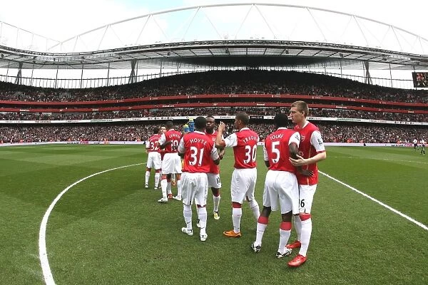 The Arsenal team prepare for the match