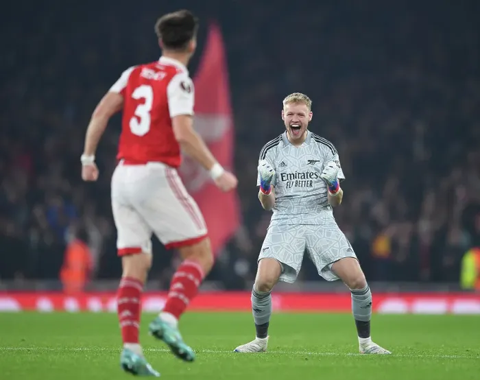 Framed Print : Arsenal: Tierney and Ramsdale Celebrate Goal in Europa League Victory