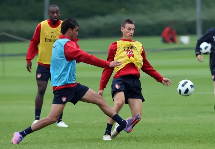 Framed Print : Arsenal Training: Koscielny and Chamakh in Focus Framed Print : Arsenal Training: Koscielny and Chamakh in Focus