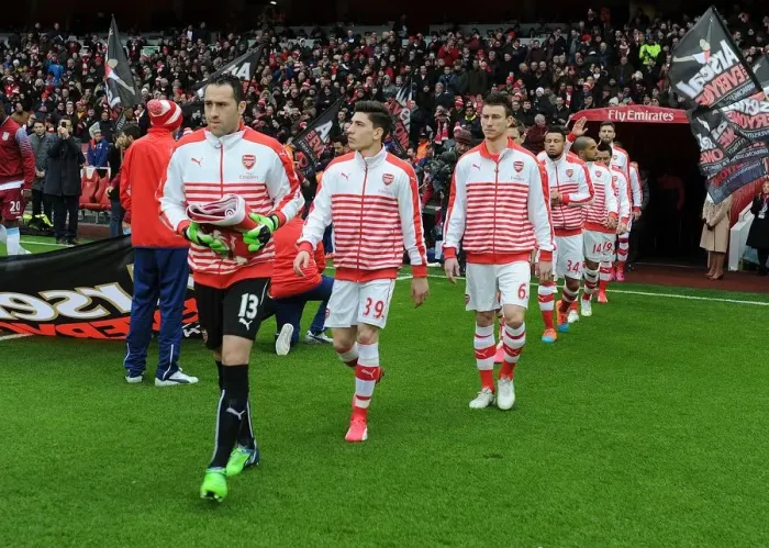 Framed Print : Arsenal Trio: Bellerin, Koscielny, and Ospina Pre-Match, Arsenal vs Aston Villa, Premier League 2014-15