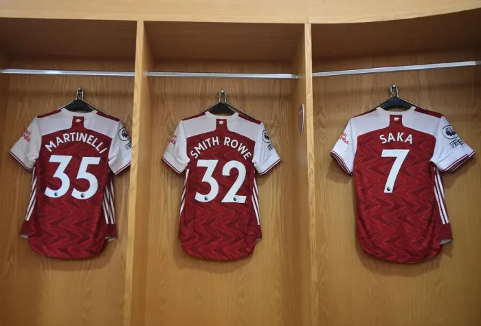 Framed Print : Arsenal Trio Ready: Martinelli, Smith Rowe, Saka in Emirates Changing Room (Arsenal v Newcastle United, 2021)