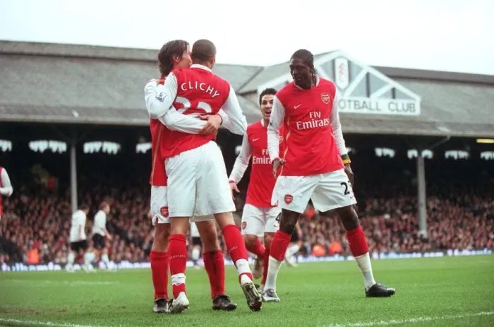 Framed Print : Arsenal Triumph: Adebayor, Rosicky, and Clichy Celebrate First Goal vs. Fulham (0:3), 2007 Barclays Premier League Framed Print : Arsenal Triumph: Adebayor, Rosicky, and Clichy Celebrate First Goal vs. Fulham (0:3), 2007 Barclays Premier League