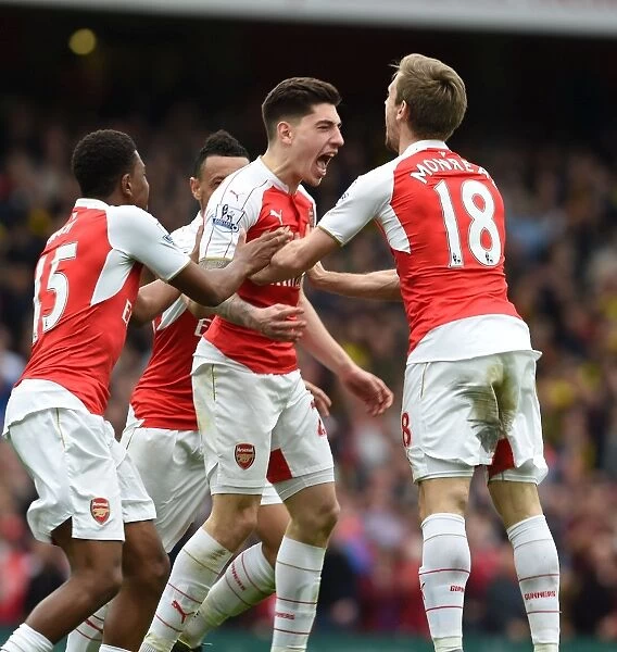 Arsenal Triumph: Bellerin, Iwobi, Monreal Celebrate Goals Against Watford (2015-16)