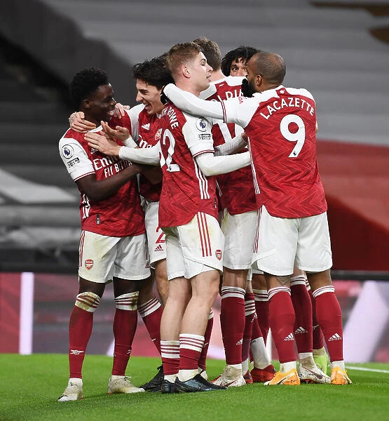 Arsenal Triumph Over Chelsea: Saka, Bellerin, Smith Rowe, and Lacazette Celebrate 3rd Goal (Arsenal 2020-21)