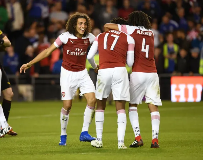 Framed Print : Arsenal Triumph: Guendouzi, Iwobi, Elneny Celebrate Pre-Season Win Against Chelsea