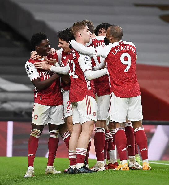 Arsenal Triumph: Saka, Bellerin, Smith Rowe, and Lacazette Celebrate Goals Against Chelsea (2020-21)