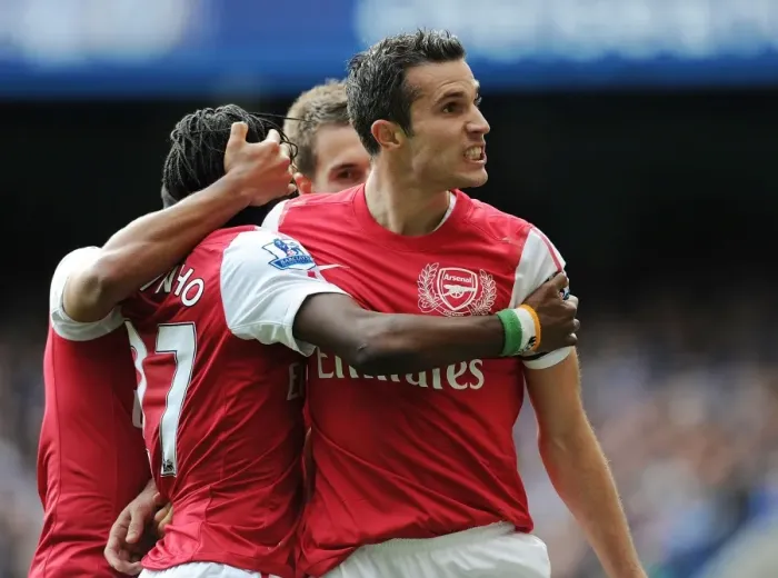 Framed Print : Arsenal Triumph: Van Persie, Ramsey, and Gervinho's Unforgettable Goal Celebration vs. Chelsea (2011-12)