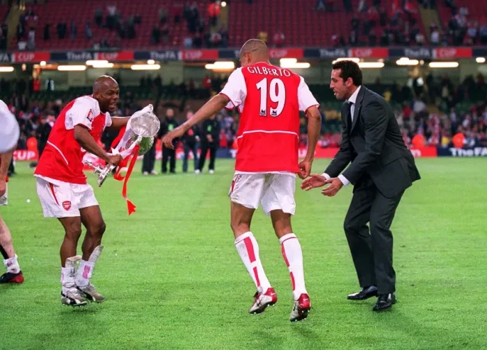 Framed Print : Arsenal Triumph: Wiltord, Gilberto, and Edu's FA Cup Celebration Framed Print : Arsenal Triumph: Wiltord, Gilberto, and Edu's FA Cup Celebration