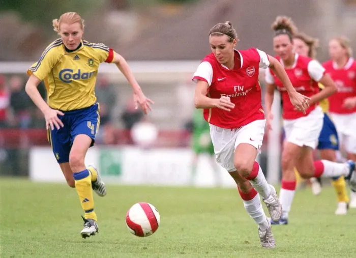 Framed Print : Arsenal Triumphs Over Brondby in UEFA Cup Semifinal: Julie Fleeting and Gitte Andersen Face Off Framed Print : Arsenal Triumphs Over Brondby in UEFA Cup Semifinal: Julie Fleeting and Gitte Andersen Face Off