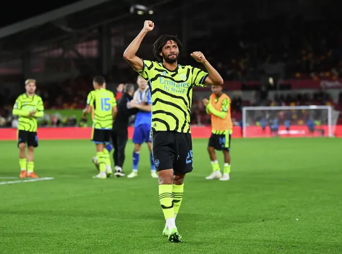 Framed Print : Arsenal Triumphs in Carabao Cup: Mohamed Elneny Celebrates Victory over Brentford Framed Print : Arsenal Triumphs in Carabao Cup: Mohamed Elneny Celebrates Victory over Brentford