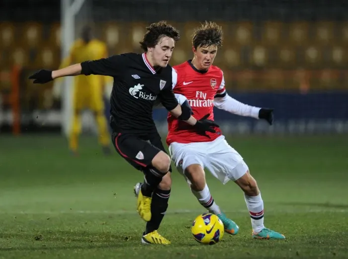 Framed Print : Arsenal U19 vs Athletico Bilbao U19: Kristoffer Olsson Tackles Unai Lopez in NextGen Series Match Framed Print : Arsenal U19 vs Athletico Bilbao U19: Kristoffer Olsson Tackles Unai Lopez in NextGen Series Match