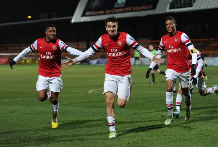 Framed Print : Arsenal U19s Triumph: Jon Toral, Chuba Akpom, and Martin Angha Celebrate Goals Against Athletico Bilbao U19 - NextGen Series Framed Print : Arsenal U19s Triumph: Jon Toral, Chuba Akpom, and Martin Angha Celebrate Goals Against Athletico Bilbao U19 - NextGen Series