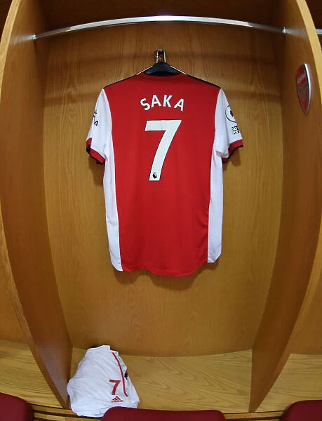 Arsenal v Chelsea: Bukayo Saka's Hanging Shirt in Emirates Changing Room - Premier League 2021-22