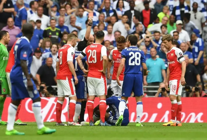 Framed Print : Arsenal v Chelsea FA Cup Final: Anthony Taylor Red Cards Victor Moses