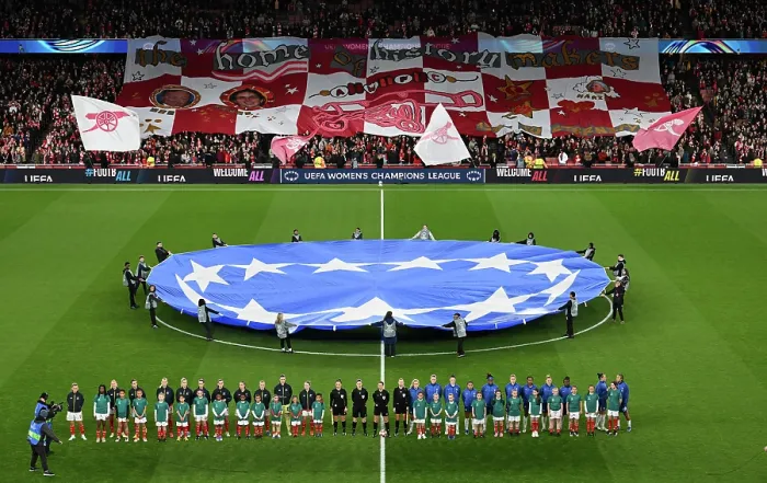 Framed Print : Arsenal v Chelsea - UEFA Women's Champions League 2025 / 26 Quarter-finals First Leg Arsenal v Chelsea - UEFA Women's Champions League 2025 / 26 Quarter-finals First Leg