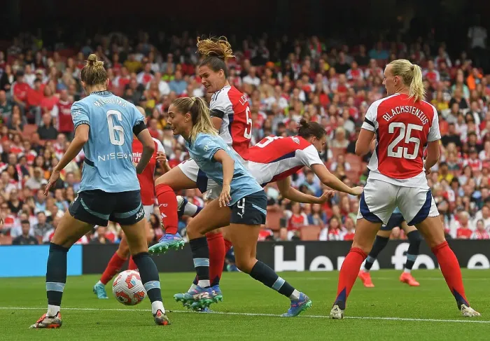 Framed Print : Arsenal v Manchester City - Barclays Women's Super League LONDON, ENGLAND - SEPTEMBER 22: during the Barclays Women's Super League match between Arsenal and Manchester City at Emirates Stadium on September 22, 2024 in London, England
