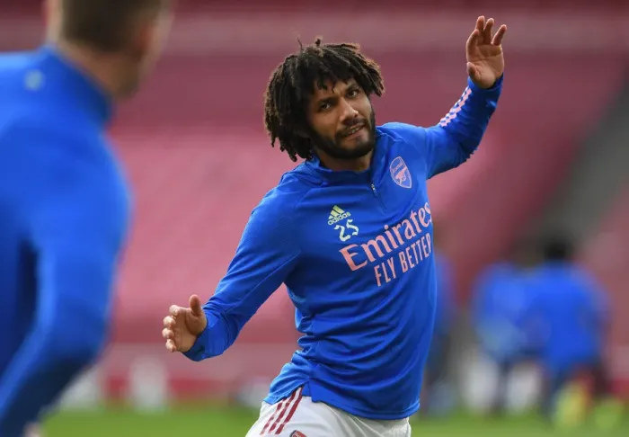 Framed Print : Arsenal v Manchester City: Elneny Warms Up Ahead of Empty Emirates Stadium Clash (2021)