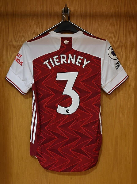 Arsenal v Newcastle United: Empty Emirates Stadium - Kieran Tierney's Hanging Shirt (Premier League 2020-21)