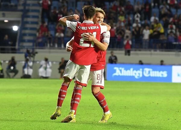 Arsenal vs AC Milan: Martin Odegaard and Fabio Vieira Celebrate Goal at Dubai Super Cup