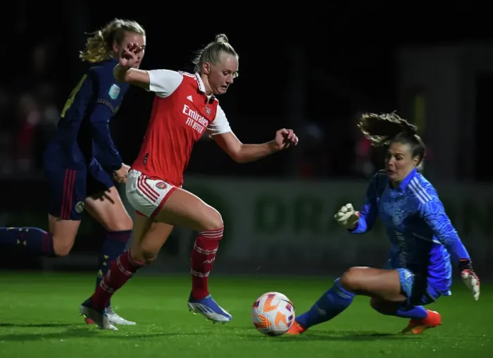 Framed Print : Arsenal vs Ajax: Battle of Stars in Women's Football - Blackstenius vs Kop