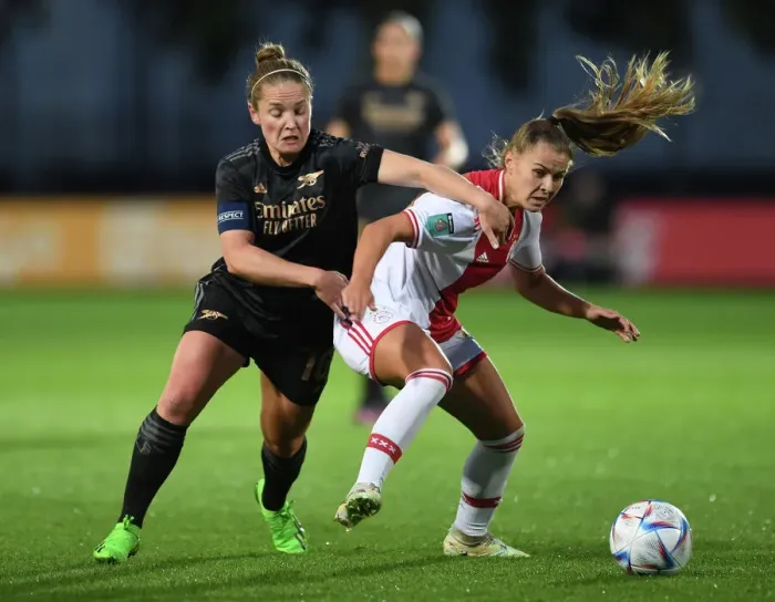 Framed Print : Arsenal vs Ajax: Kim Little Clashes with Victoria Pelova in UEFA Women's Champions League Second Qualifying Round