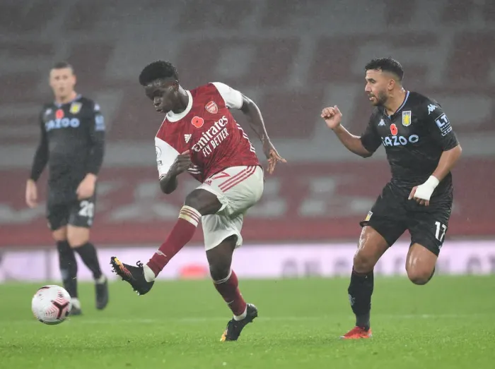 Framed Print : Arsenal vs Aston Villa: Bukayo Saka in Action at Empty Emirates Stadium, Premier League 2020-21