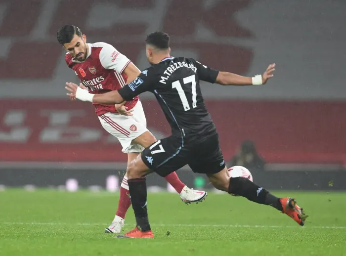 Framed Print : Arsenal vs Aston Villa: Dani Ceballos Clashes with Trezeguet in Empty Emirates Stadium, Premier League 2020-21 Framed Print : Arsenal vs Aston Villa: Dani Ceballos Clashes with Trezeguet in Empty Emirates Stadium, Premier League 2020-21