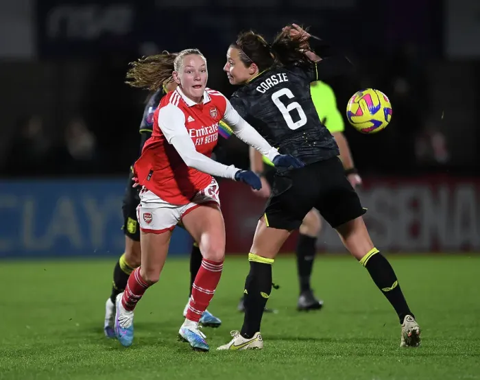 Framed Print : Arsenal vs. Aston Villa: Frida Maanum and Rachel Corsie Battle in FA Women's Continental Tyres League Cup