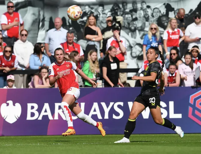 Framed Print : Arsenal vs Aston Villa: Intense Moment at the FA Women's Super League Match