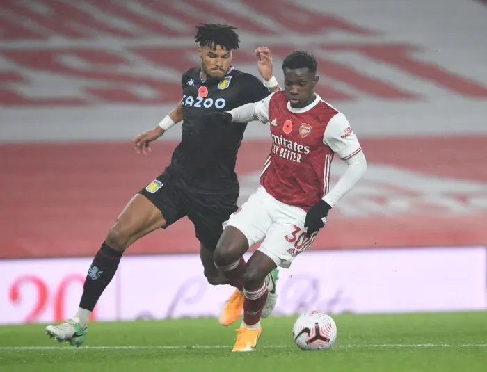 Framed Print : Arsenal vs Aston Villa: Nketiah vs Mings in Empty Emirates Stadium, Premier League 2020-21 Framed Print : Arsenal vs Aston Villa: Nketiah vs Mings in Empty Emirates Stadium, Premier League 2020-21